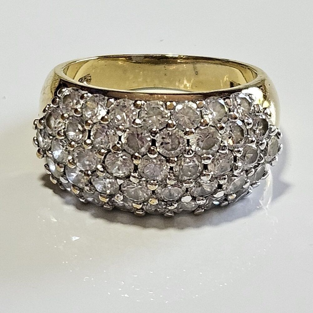 925 Sterling Silver Gold Plated Round-Cut C Z Cocktail Ring Size 8 Bling